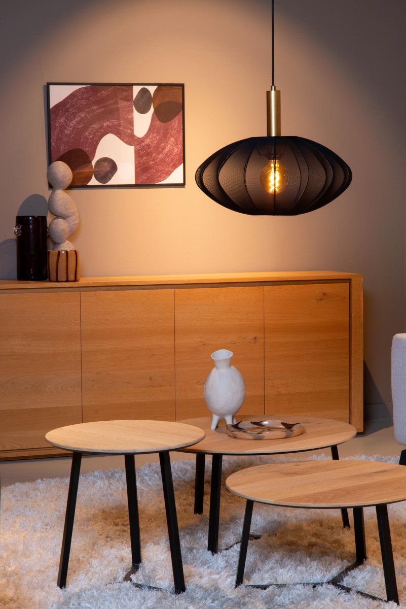 Corina Ø50 Svart Taklampe Fra Lucide - Den justerbare h&oslash;yden gir fleksibilitet, og ved &aring; koble den til en ekstern dimmer kan du enkelt justere lysstyrken og atmosf&aelig;ren.