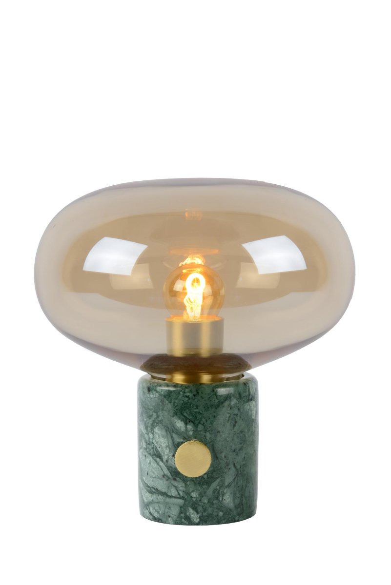Charlize 24cm Grønn bordlampe Fra Lucide - Kombinasjonen av en marmorbunn av høy kvalitet og en kopp i ravfarget eller røkt glass gjør Charlize til en unik retrodetalj i ethvert interiør.