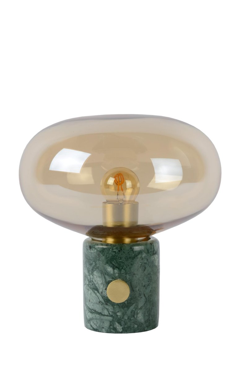 Charlize 24cm Grønn bordlampe Fra Lucide - Kombinasjonen av en marmorbunn av høy kvalitet og en kopp i ravfarget eller røkt glass gjør Charlize til en unik retrodetalj i ethvert interiør.