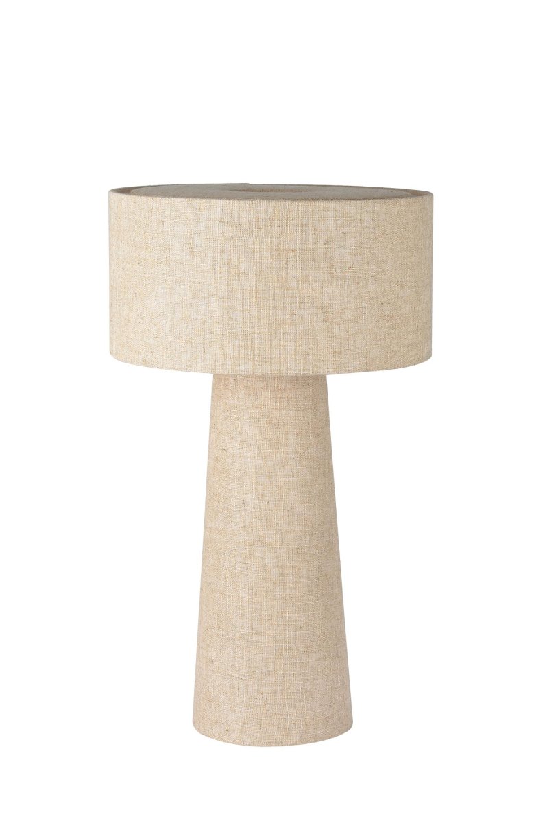 Leeroy 50cm Taupe bordlampe Fra Lucide - Både den sylindriske lampeskjermen og den koniske sokkelen er dekket av høykvalitets lin, som skaper et koselig lys i rommet.