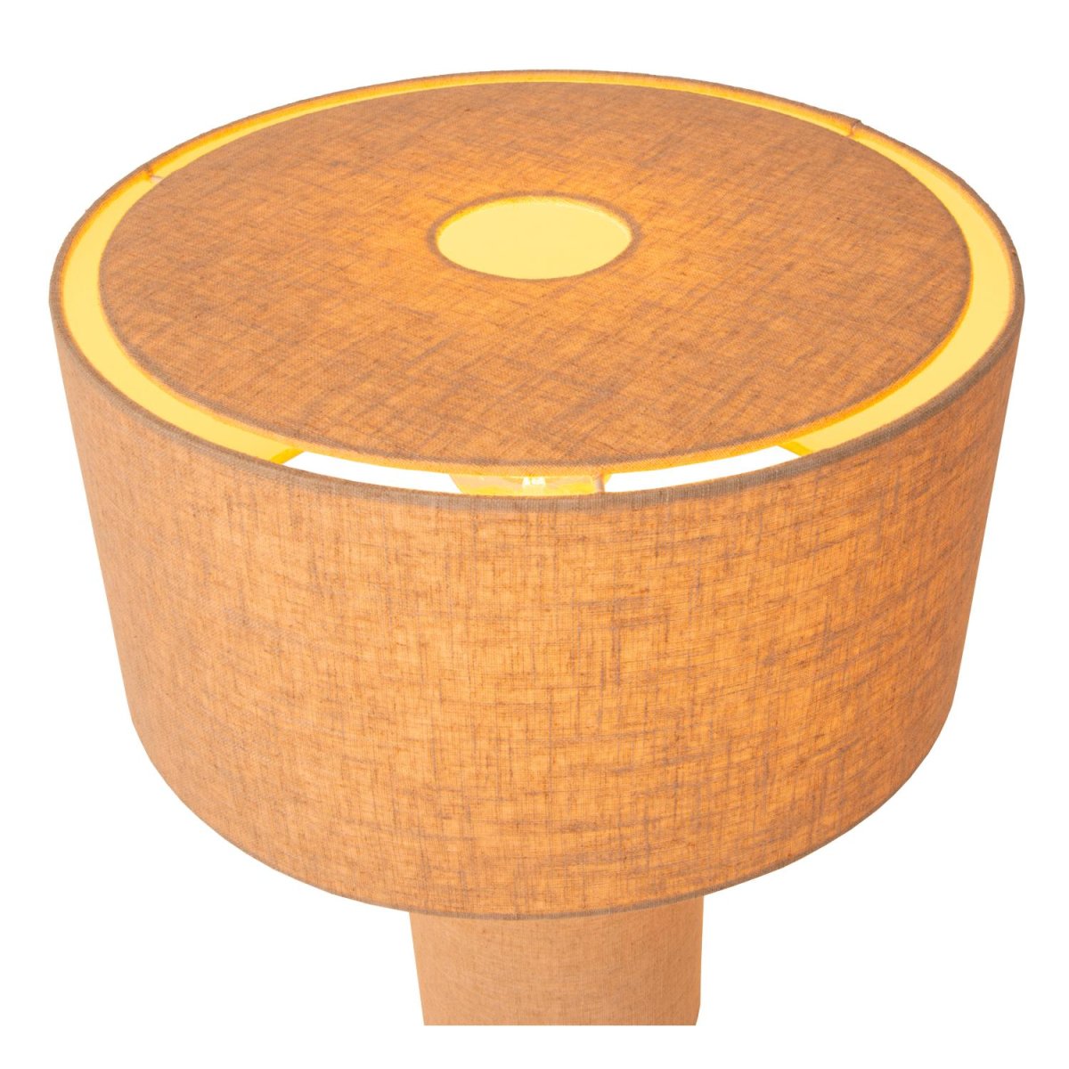 Leeroy 52cm Taupe bordlampe Fra Lucide - B&aring;de den sylindriske lampeskjermen og den koniske sokkelen er dekket av h&oslash;ykvalitets lin, som skaper et koselig lys i rommet.