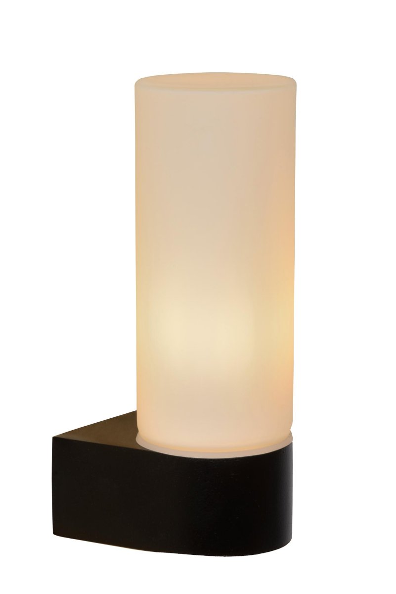 Jesse 16cm Svart baderomslampe Fra Lucide - Jesse monteres enkelt p&aring; veggen med en metallplate, og du har mulighet for &aring; koble vegglampen til en kompatibel dimmer.