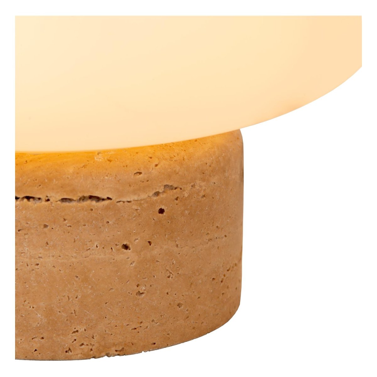 Anston 24cm Opal bordlampe Fra Lucide - Gi sidebordet eller skjenken et moderne preg med Anston, en bordlampe i opalt glass som står på; en bred base av travertinmarmor.