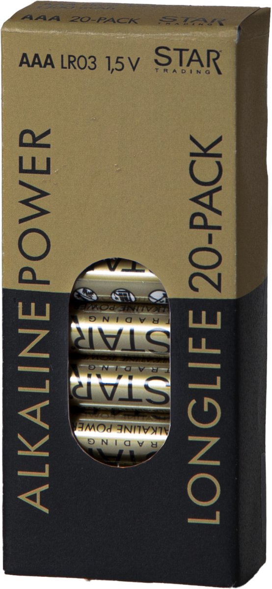 Batteri 20-pk AAA 1,5V Power Alkaline Gull Fra Star Trading - 