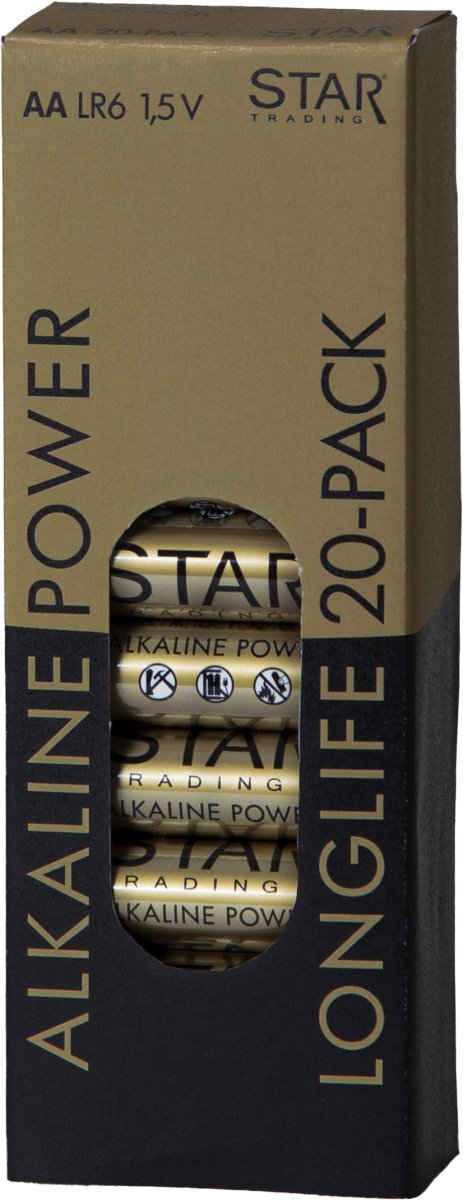 Batteri 20-pk AA 1,5V Power Alkaline Gull Fra Star Trading - 