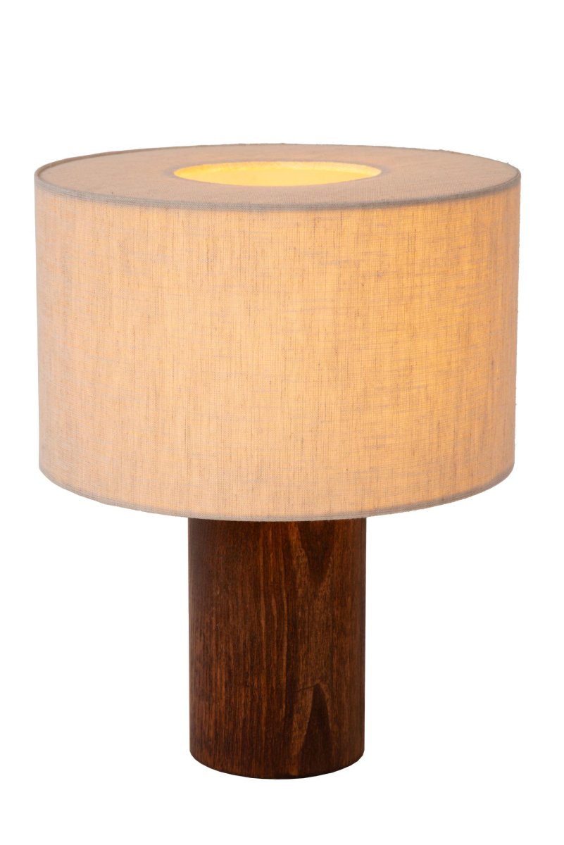 Tachina 30cm Natur bordlampe Fra Lucide - Denne stilige bordlampen har en sylindrisk trebunn toppet av en raffinert linskjerm.