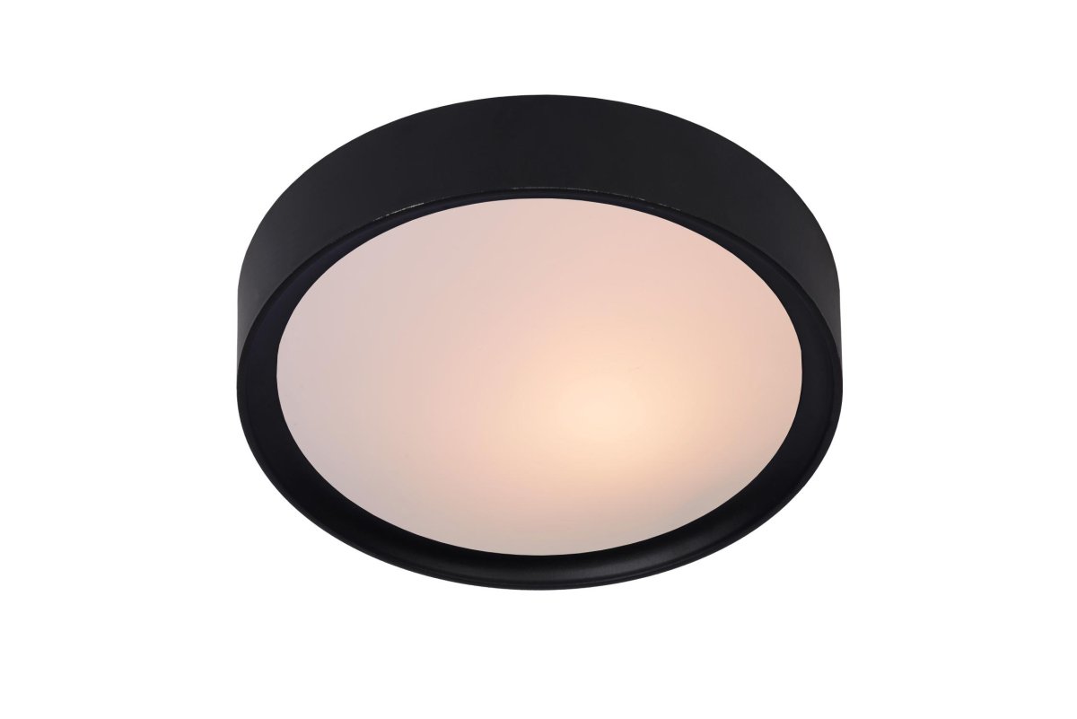 Lex Ø25 Svart plafond Fra Lucide - Tilgjengelig i sort eller hvit, med en diameter på 25 cm eller 33 cm, og med 1 eller 2 lyskilder.