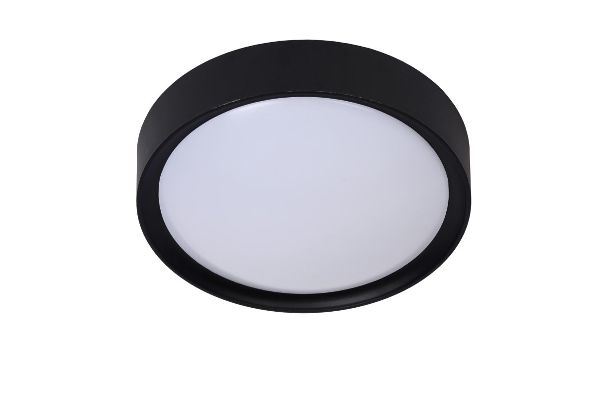 Lex Ø25 Svart plafond Fra Lucide - Tilgjengelig i sort eller hvit, med en diameter på 25 cm eller 33 cm, og med 1 eller 2 lyskilder.