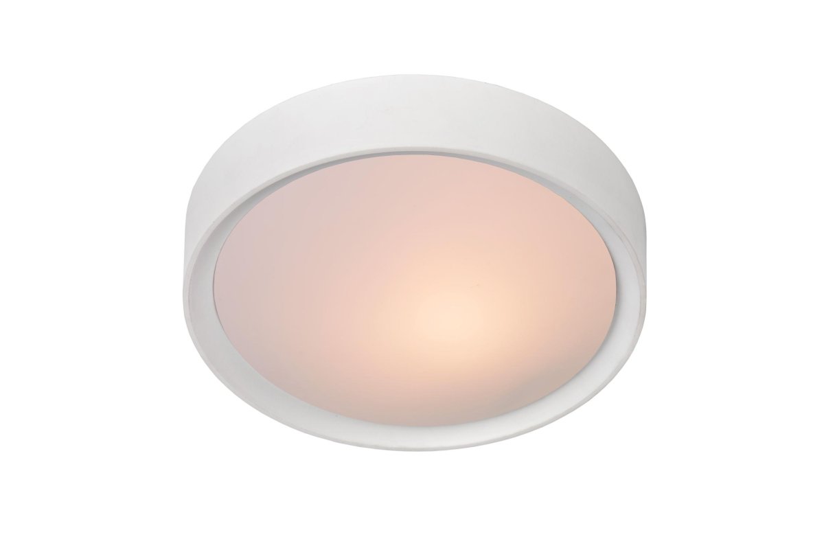 Lex Ø25 Hvit plafond Fra Lucide - Tilgjengelig i sort eller hvit, med en diameter på 25 cm eller 33 cm, og med 1 eller 2 lyskilder.