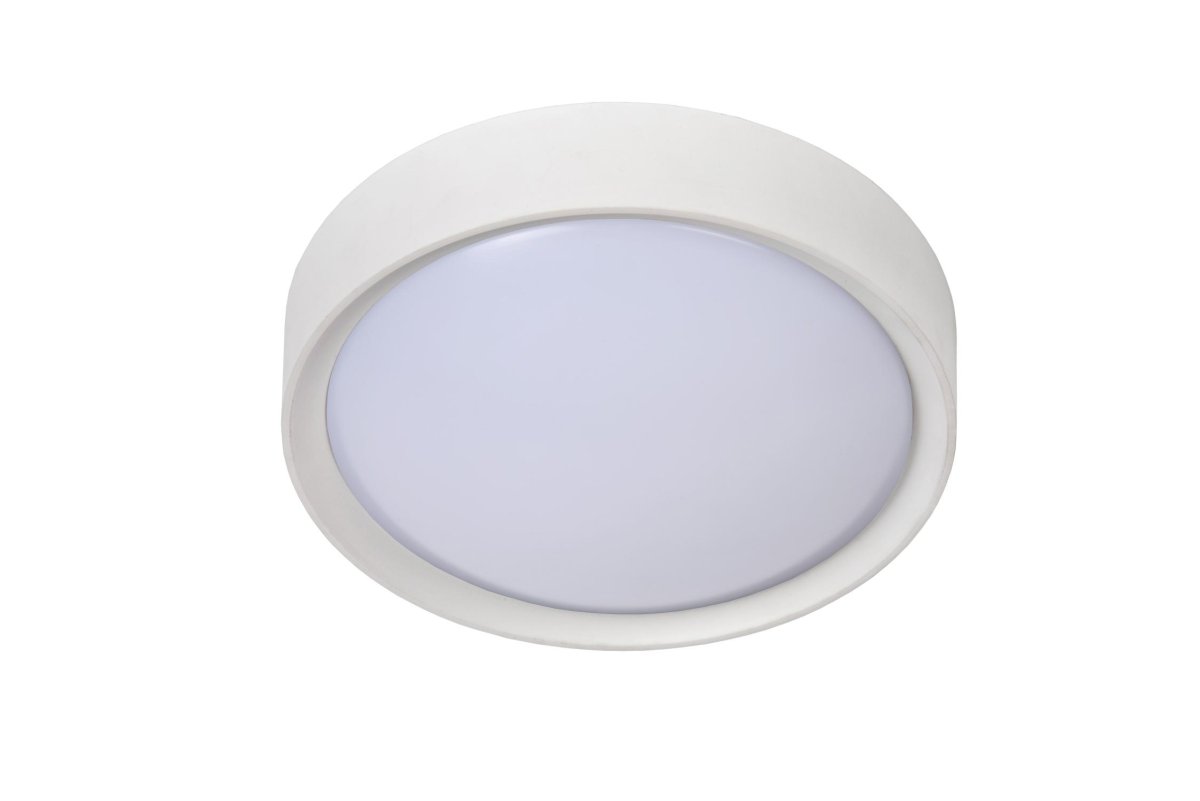 Lex Ø25 Hvit plafond Fra Lucide - Tilgjengelig i sort eller hvit, med en diameter på 25 cm eller 33 cm, og med 1 eller 2 lyskilder.