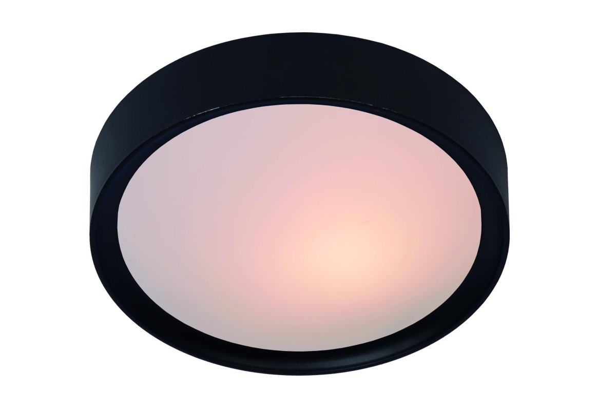 Lex Ø33 Svart plafond Fra Lucide - Tilgjengelig i sort eller hvit, med en diameter på 25 cm eller 33 cm, og med 1 eller 2 lyskilder.