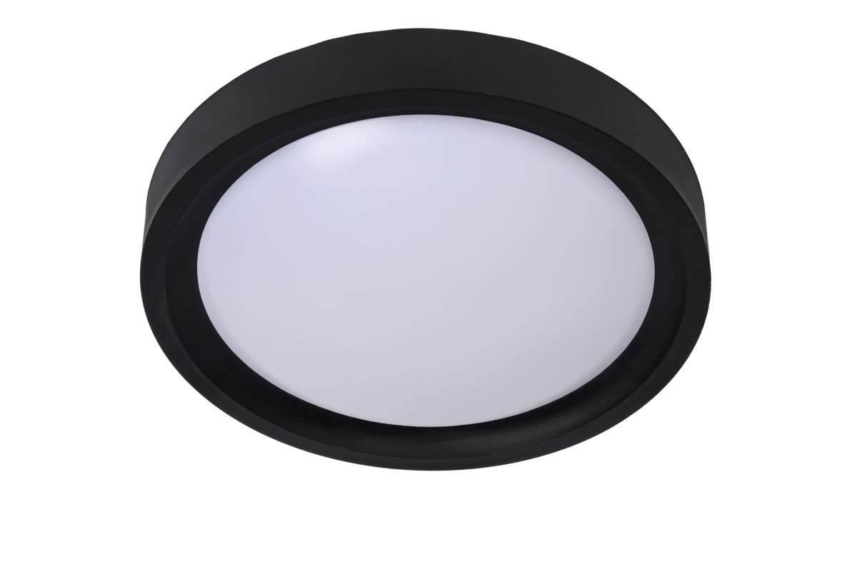 Lex Ø33 Svart plafond Fra Lucide - Tilgjengelig i sort eller hvit, med en diameter på 25 cm eller 33 cm, og med 1 eller 2 lyskilder.