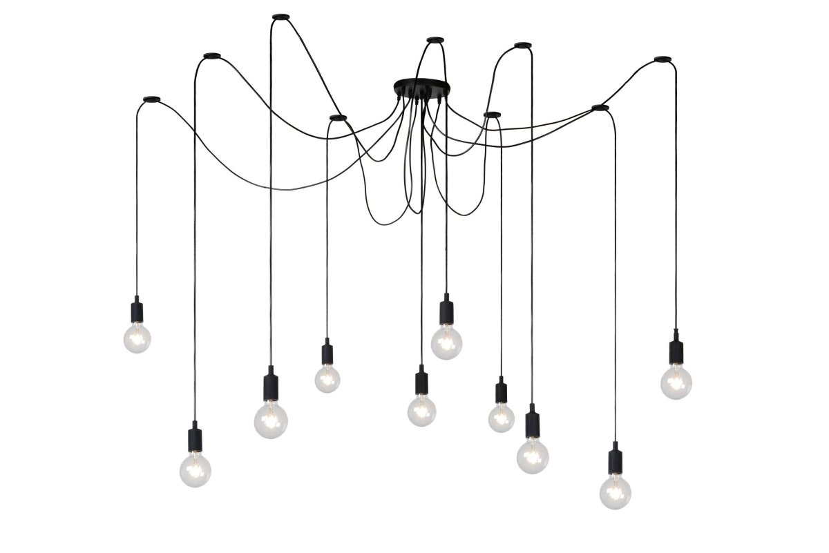 Fix Ø400 Svart Taklampe Fra Lucide - Fix er en trendy kombinasjon av ledninger (lengde 200 cm) og synlige lyspærer.