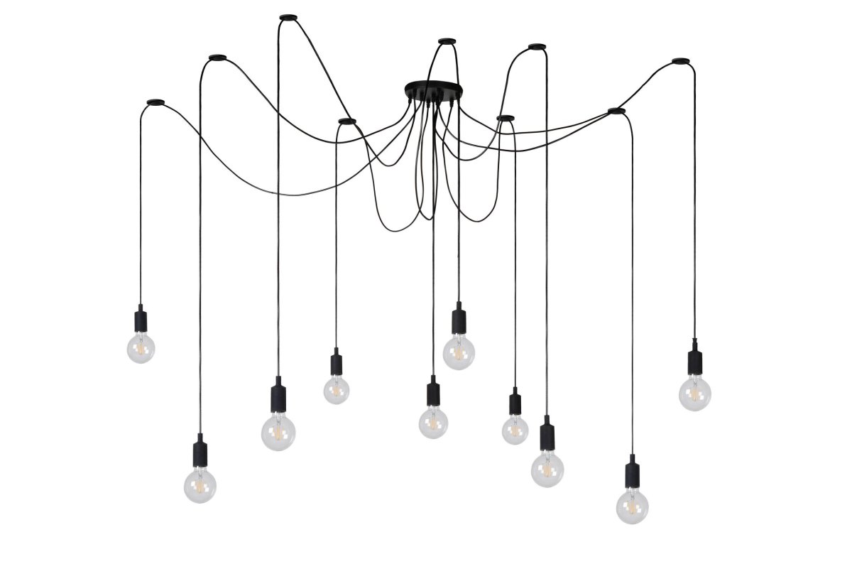 Fix Ø400 Svart Taklampe Fra Lucide - Fix er en trendy kombinasjon av ledninger (lengde 200 cm) og synlige lyspærer.