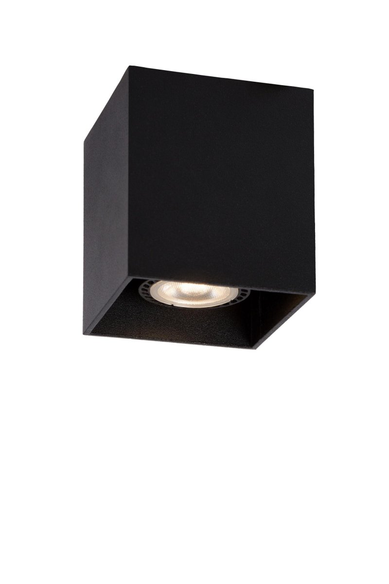 Bodi Svart spotlight Fra Lucide - Med en st&oslash;rrelse p&aring; 8,25 x 8,25 cm, den er lett &aring; plassere over en sentral boks.