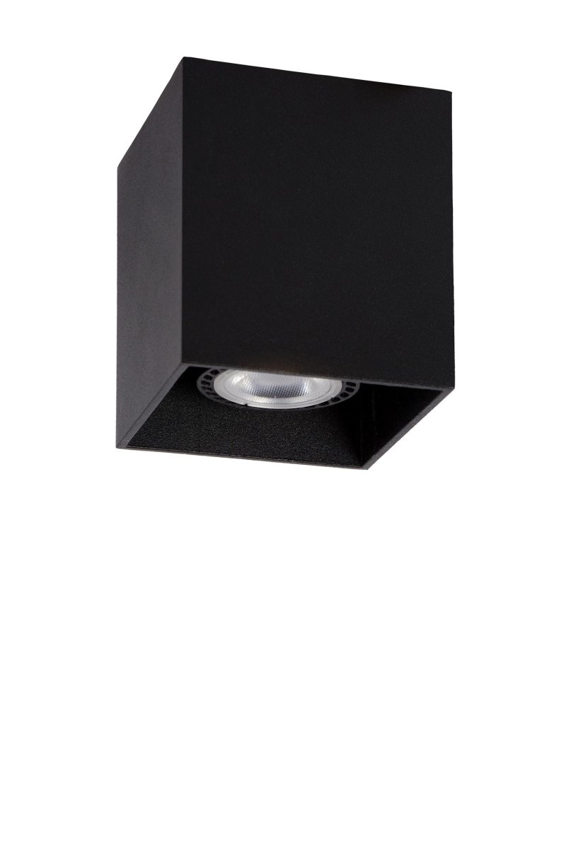 Bodi Svart spotlight Fra Lucide - Med en st&oslash;rrelse p&aring; 8,25 x 8,25 cm, den er lett &aring; plassere over en sentral boks.