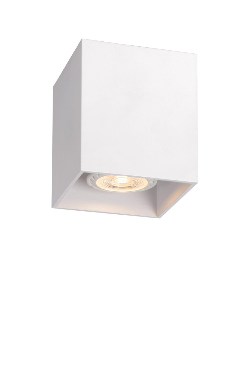 Bodi Hvit spotlight Fra Lucide - Med en st&oslash;rrelse p&aring; 8,25 x 8,25 cm, den er lett &aring; plassere over en sentral boks.
