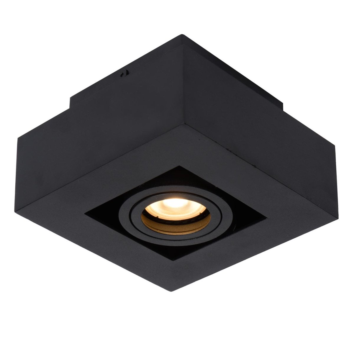 Xirax Svart spotlight Fra Lucide - Med en kraftig lysstrøm på 320 lumen og en dimme-til-varm-funksjon hvis den er koblet til en ekstern dimmer, lyser denne taklampen opp stuen din fra tak til gulv.