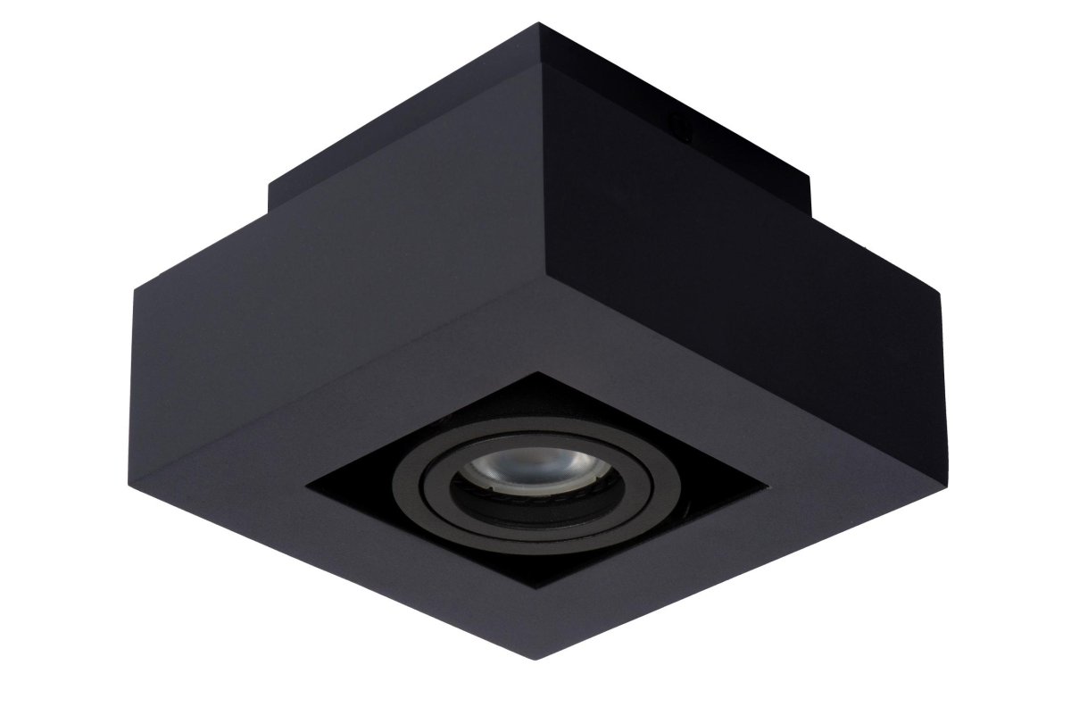 Xirax Svart spotlight Fra Lucide - Med en kraftig lysstrøm på 320 lumen og en dimme-til-varm-funksjon hvis den er koblet til en ekstern dimmer, lyser denne taklampen opp stuen din fra tak til gulv.