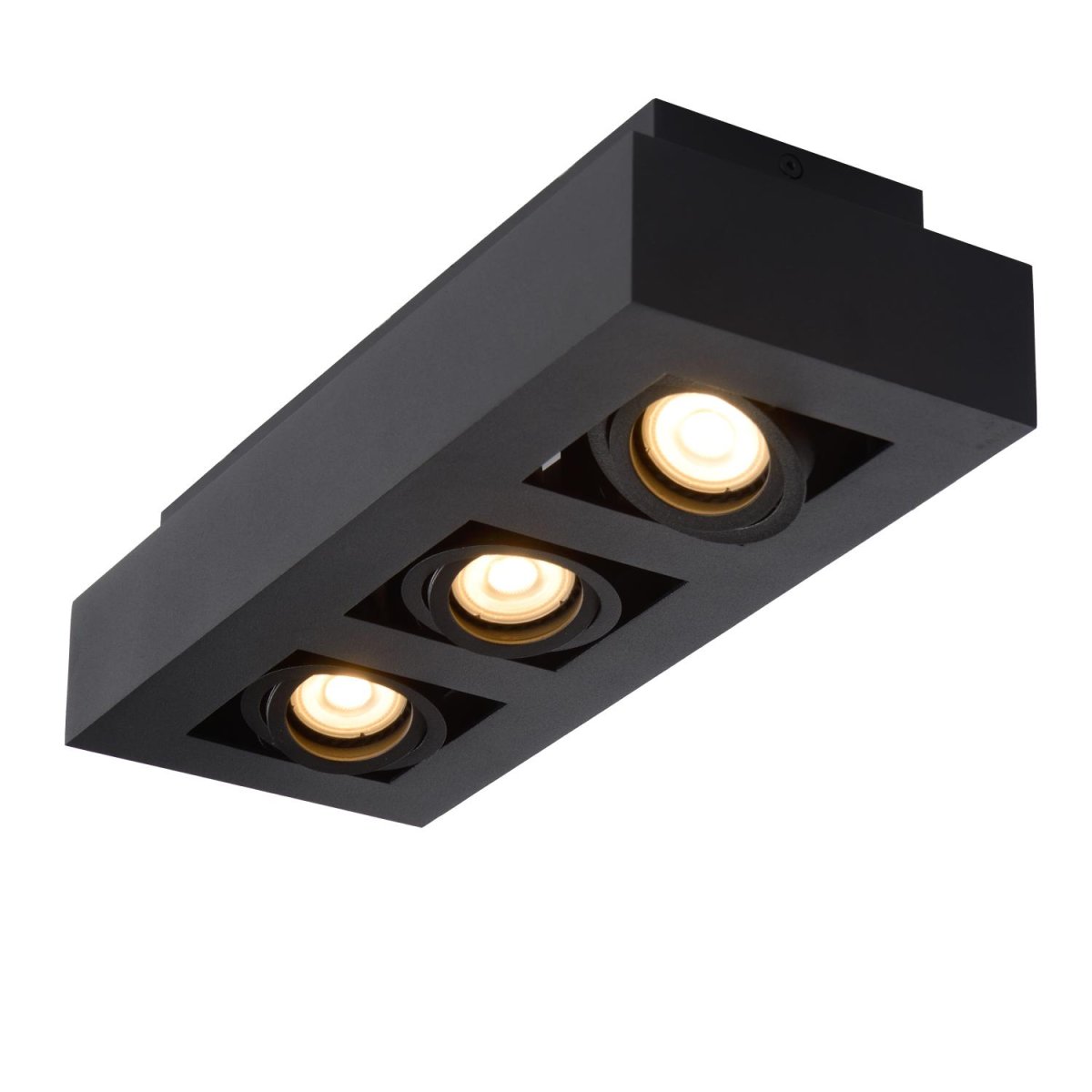 Xirax 3 Svart spotlight Fra Lucide - Juster fargetemperaturen fra varm gul til varm hvit ved &aring; koble lampen til en ekstern dimmer.