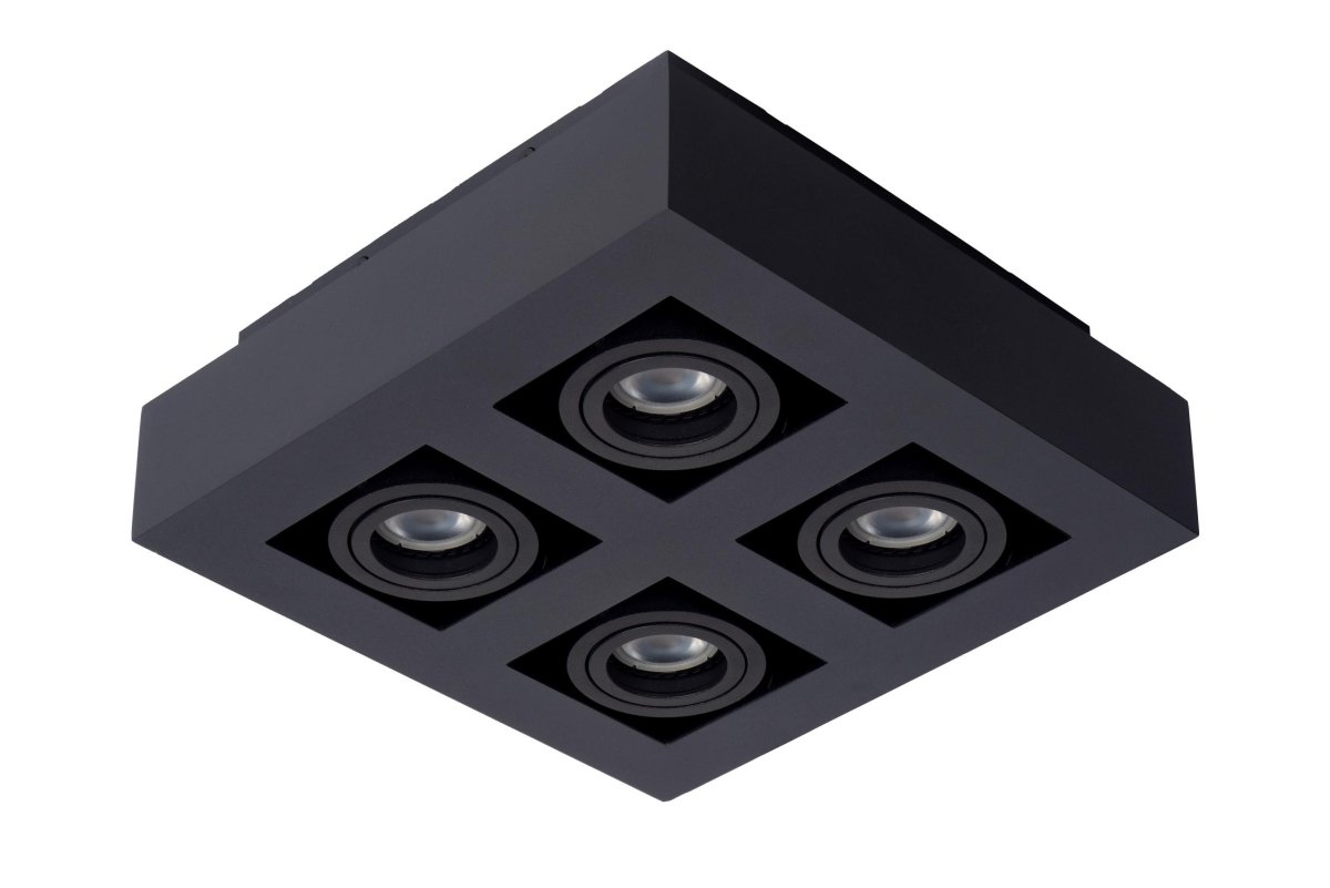 Xirax 4 Svart spotlight Fra Lucide - Juster fargetemperaturen fra varm gul til varm hvit ved &aring; koble lampen til en ekstern dimmer.