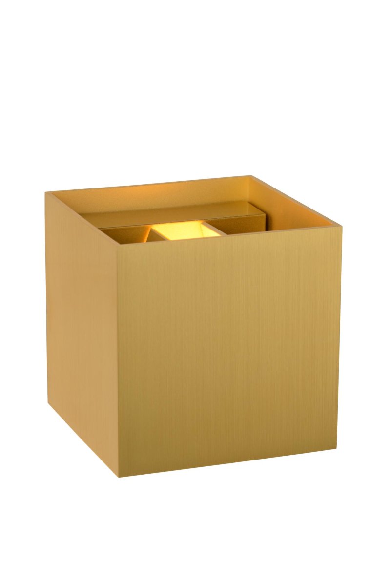 Xio 10cm Matt gull/messing vegglampe Fra Lucide - Du kan velge at strålen skal skinne jevnt opp/ned, bare opp eller kun ned, eller ha en smalere stråle opp/ned og på den andre siden en bredere stråle.