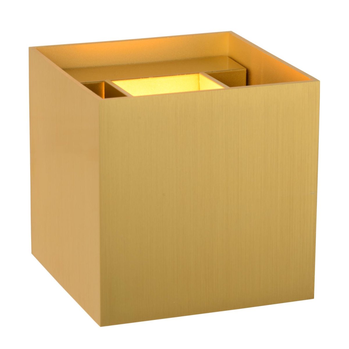 Xio 10cm Matt gull/messing vegglampe Fra Lucide - Du kan velge at strålen skal skinne jevnt opp/ned, bare opp eller kun ned, eller ha en smalere stråle opp/ned og på den andre siden en bredere stråle.