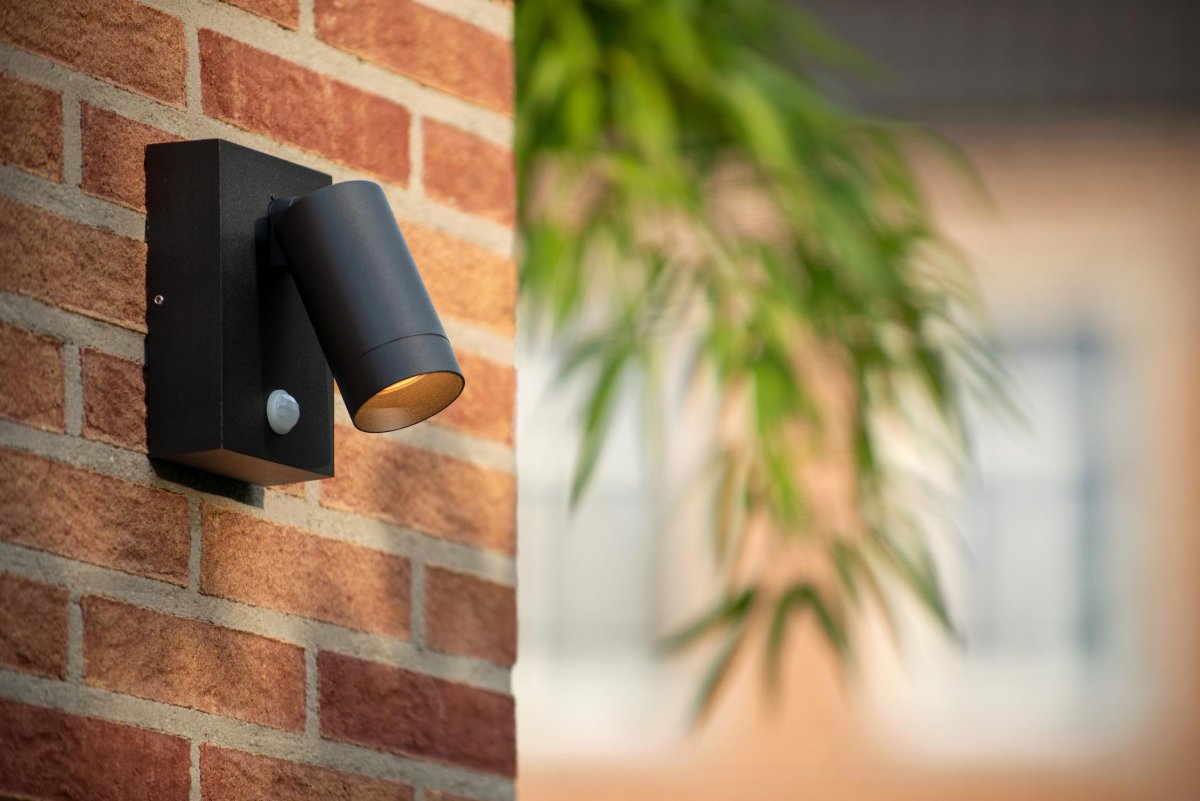 Taylor Svart utendørslampe Fra Lucide - Unike produktegenskaper:Passer for bruk med LED-lyskildeDenne lampen er roterbar og vippbarMed bevegelsessensor og dag/nattsensorAluminum er ikke laget av høy kvalitet.