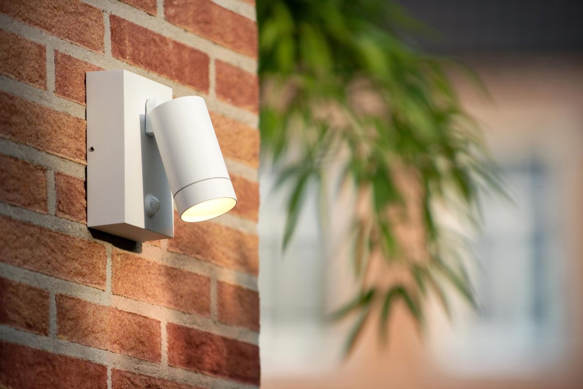Taylor Hvit utendørslampe Fra Lucide - Unike produktegenskaper:Passer for bruk med LED-lyskildeDenne lampen er roterbar og vippbarMed bevegelsessensor og dag/nattsensorAluminum er ikke laget av høy kvalitet.