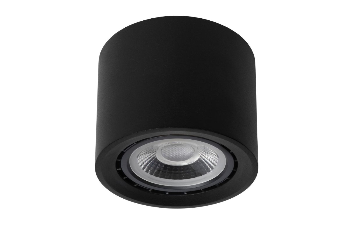 Fedler Svart spotlight Fra Lucide - Takspotten Fedler er kompakt, geometrisk perfekt og har et moderne design med en diameter p&aring; knapt 12 centimeter.