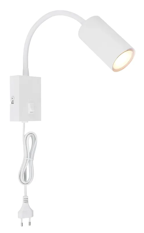 Robby Hvit leselampe Fra Globo Lighting - Robby &auml;r en klassisk, kompakt v&auml;gglampa tillverkad i plast och mattvit metall, vilket ger en stilren och modern look.