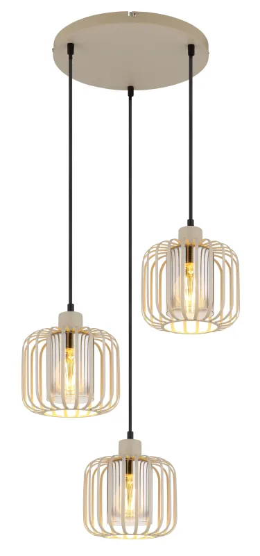 Alfred Ø44 Sand Taklampe Fra Globo Lighting - Den &auml;r tillverkad av sandf&auml;rgad matt metall och har mjukt rundade metalln&auml;tssk&auml;rmar med en inre glascylinder, som skapar ett elegant och luftigt uttryck.