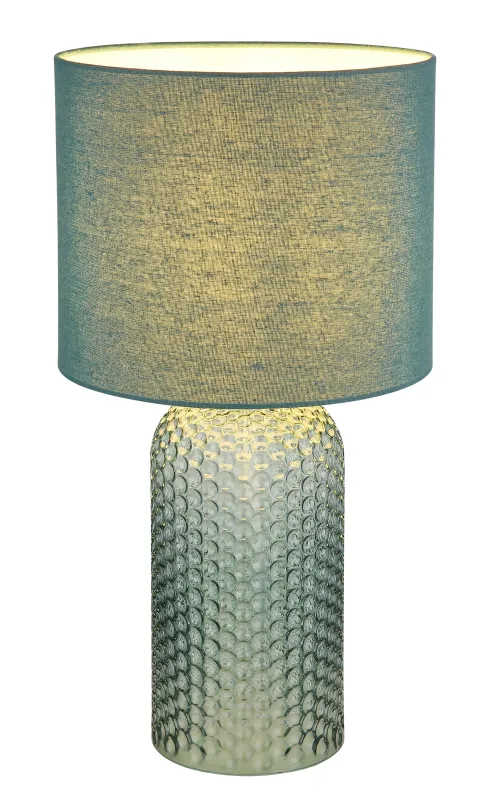 Sofia 50cm Grønn bordlampe Fra Globo Lighting - Bordslampan Sofia imponerar med sin eleganta kombination av en texturerad glaskropp och en cylindrisk textilsk&auml;rm i lyxig gr&ouml;n ton.