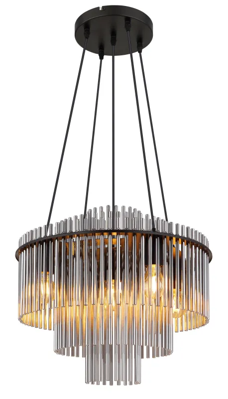 Gorley Ø50 Røykfarget Taklampe Fra Globo Lighting - Med sin runda form och sk&auml;rm av r&ouml;kf&auml;rgade glasstavar skapar den en sofistikerad ljusbild och en st&auml;mningsfull atmosf&auml;r.
