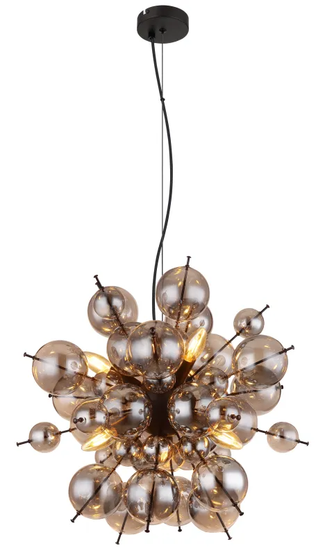 Udo Ø55 Røykfarget Taklampe Fra Globo Lighting - Dess unika design imponerar med en rund form d&auml;r eleganta metallst&auml;nger sammanl&auml;nkas med dekorativa kulor i olika storlekar.