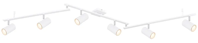 Robby 6 Hvit spotlight Fra Globo Lighting - Den best&aring;r av tre metallst&auml;nger, var och en utrustad med tv&aring; vridbara GU10-socklar med metallfinish.