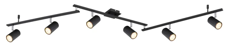 Robby 6 Svart spotlight Fra Globo Lighting - Den best&aring;r av tre metallst&auml;nger, var och en utrustad med tv&aring; vridbara GU10-socklar med metallfinish.