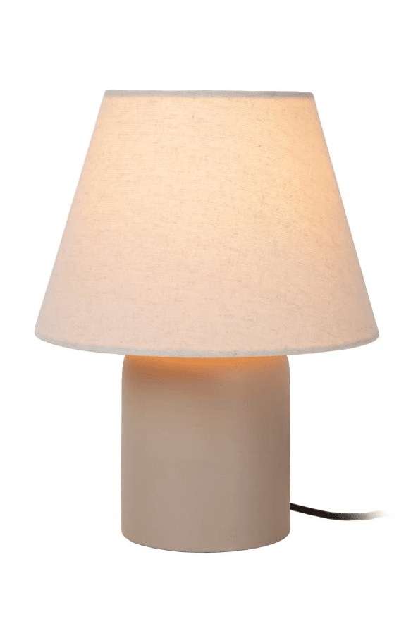 Macia 27cm Beige bordlampe Fra Lucide - Den keramiske lampefoten har en jordn&aelig;r beige farge som i kombinasjon med den kremfargede linskjermen skaper en koselig atmosf&aelig;re i hjemmet.