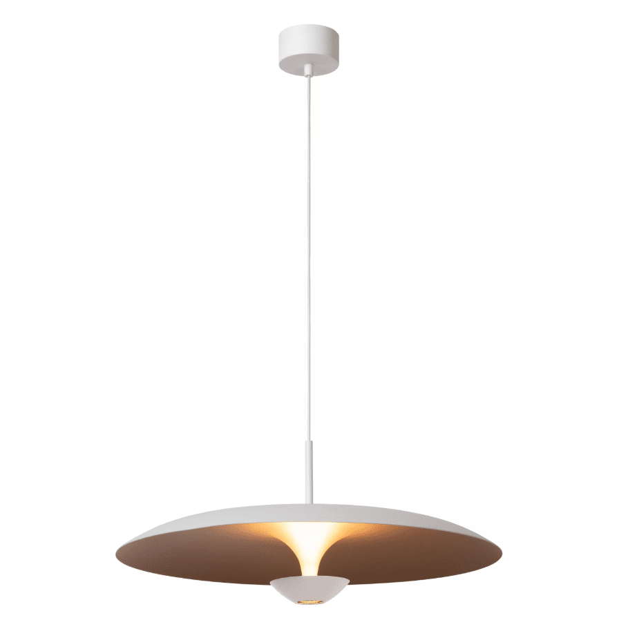 Kenneth Ø60 Hvit Taklampe Fra Lucide - Med sin sjenerøse diameter på 60 cm og justerbare høyde opptil 170 cm, er den et perfekt blikkfang over et romslig spisebord eller i et større sosialt område.