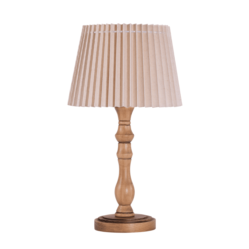 Zoom bilde av Monika 45cm Tre bordlampe Fra Pixie Design - Denne bordlampen med trefot&auml; og en plissert skjerm utstråler en klassisk og rustikk sjarm.