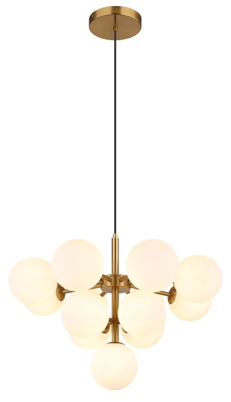 Grappy Ø56 Gull Taklampe Fra Globo Lighting - Grappy taklampa i guldf&auml;rgad metall blir en stilfull och lyxig detalj i varje rum med sin glamor&ouml;sa design och de 13st opalf&auml;rgade glaskulorna.
