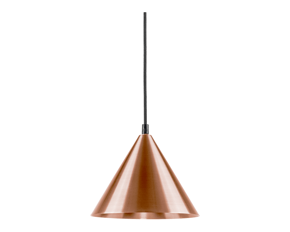 Tratt Ø25 Rå kobber Taklampe Fra Westal - Tratt pendel er en stilig pendel i kobber med en klarlakkert overflate og svart stoffkabel.