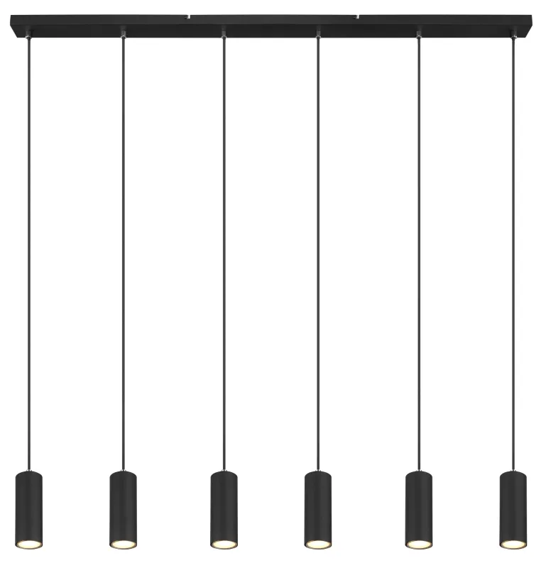 Robby 115cm Svart Taklampe Fra Globo Lighting - Fr&aring;n den 115 cm l&aring;nga takmonteringen l&ouml;per sex kablar, var och en utrustad med en GU10-sockel.