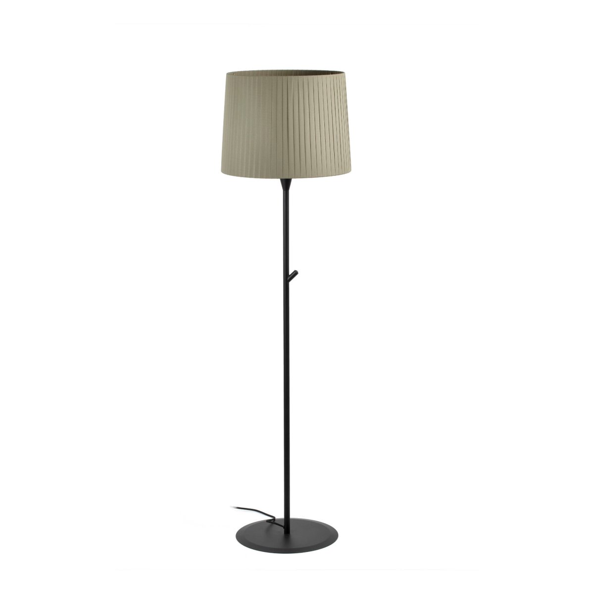 Samba Grønn gulvlampe Fra Faro Barcelona - Denne gulvlampen har en svart ramme og en dekorativ gr&oslash;nn tekstilskjerm i et b&aring;nddesign som sprer et mykt og stemningsfullt lys.