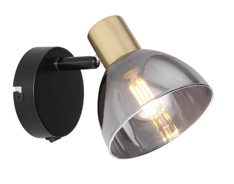 Jay 12cm Svart leselampe Fra Globo Lighting - Lampen kombinerer svart metall, matt finish og r&oslash;kt glass for et sofistikert utseende som passer inn i b&aring;de stuen, soverommet eller gangen.