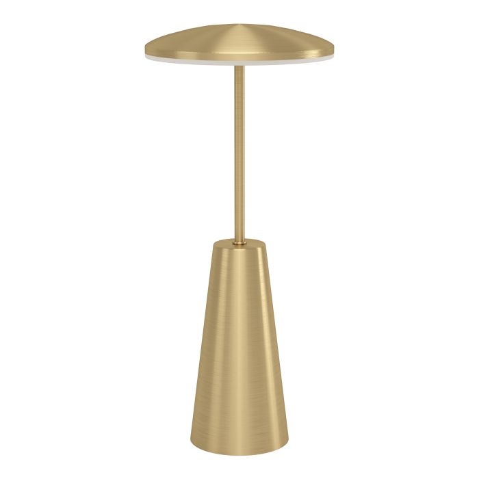 Piccola 28cm Børstet messing bærbar Fra Eglo - Lampen styres enkelt med en berøringsdimmer og lades via USB, noe som gjør den trådløs og enkel å ta med seg.