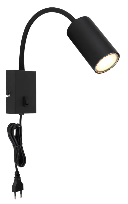 Robby Svart leselampe Fra Globo Lighting - Robby &auml;r en klassisk, kompakt v&auml;gglampa tillverkad i plast och mattsvart metall, vilket ger en stilren och modern look.