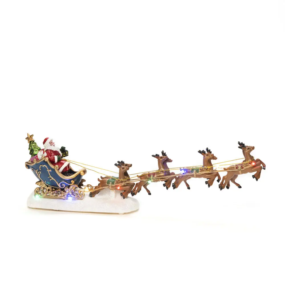 Nisse Med Reinsdyr 14cm Flerfarget Fra Konstsmide - Elegant juledekorasjon med nissen i slede og reinsdyr, opplyst av fargerike LED-lys.