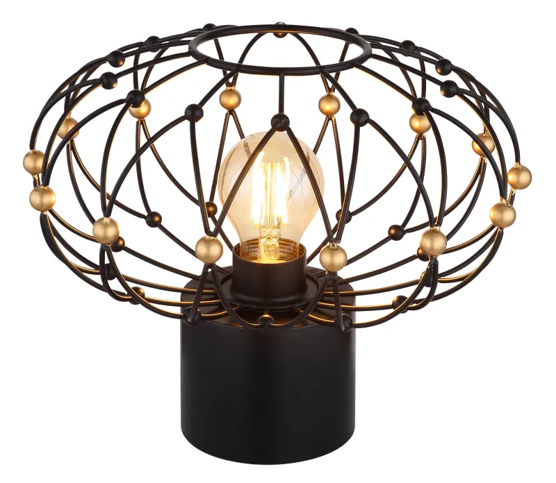 Greys 25cm Svart bordlampe Fra Globo Lighting - Den runda metallsk&auml;rmen i mattsvart med dekorativa guldf&auml;rgade detaljer ger lampan ett sofistikerat uttryck och blir ett stilfullt inslag i hemmet.