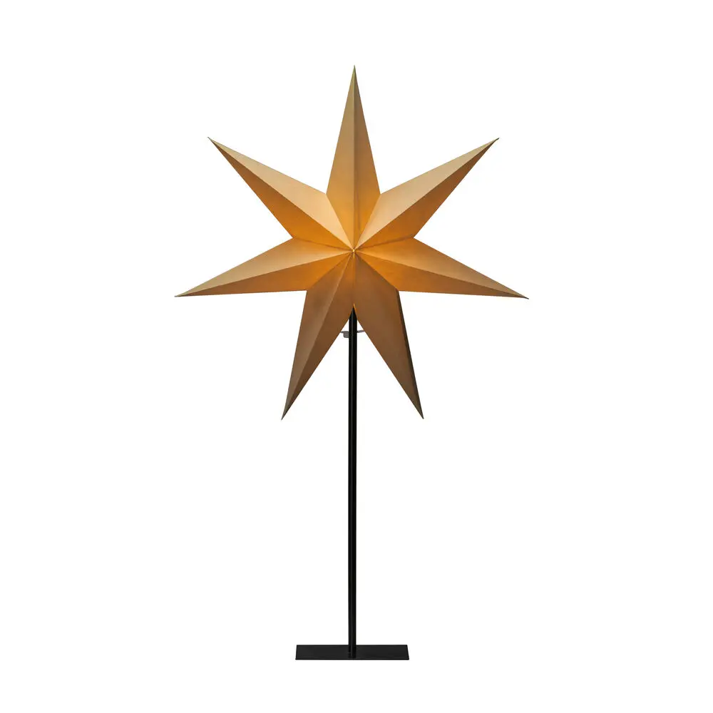 Papirstjerne Ø50 Beige Fra Konstsmide - Den stilige stjernen i beige farge hviler p&aring; en elegant svart metallinnstilling og sprer en myk, behagelig gl&oslash;d.